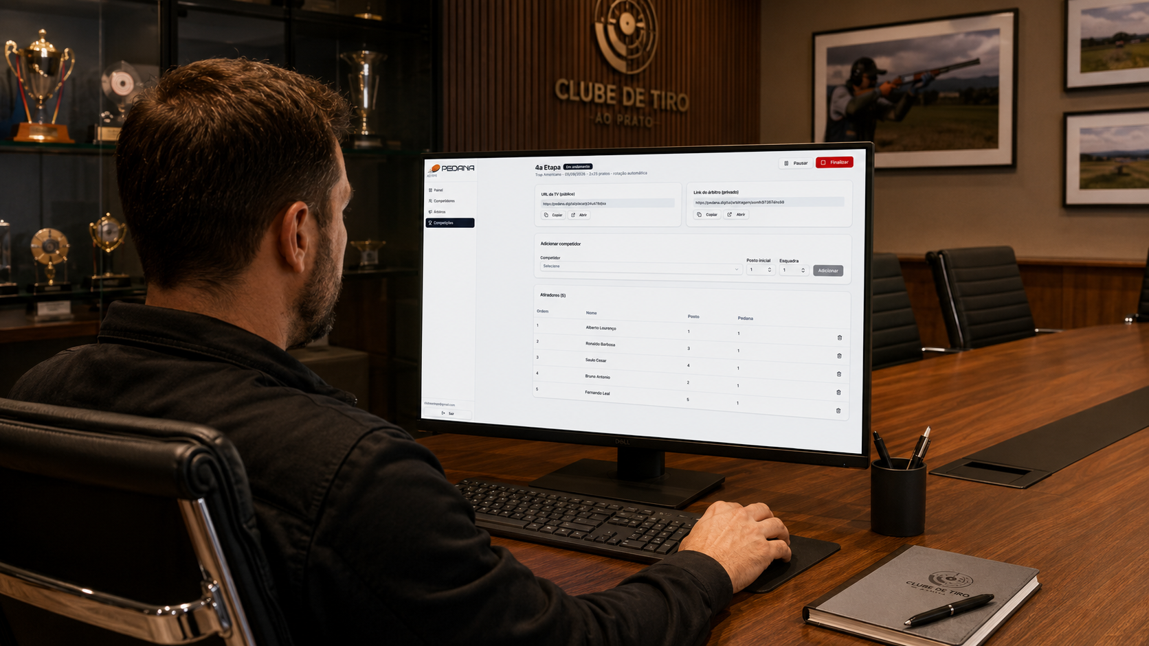 Painel da Pedana Digital em uso em um clube de tiro